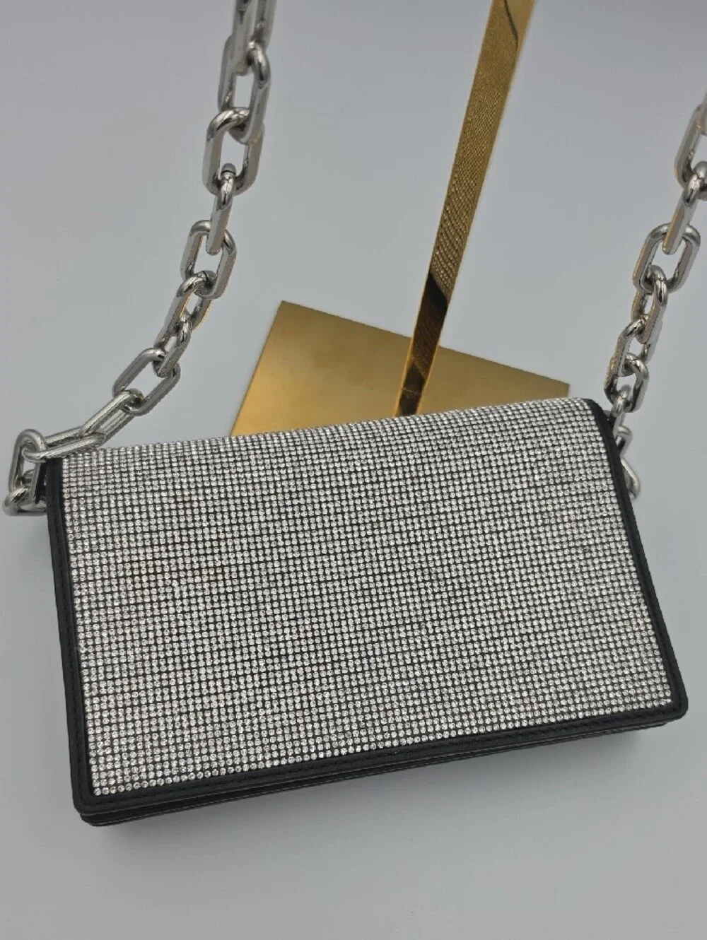 Alexander Wang Attica Rhinestone Mesh Leather Small Chain Crossbody (EUC)🩶🖤🩶
